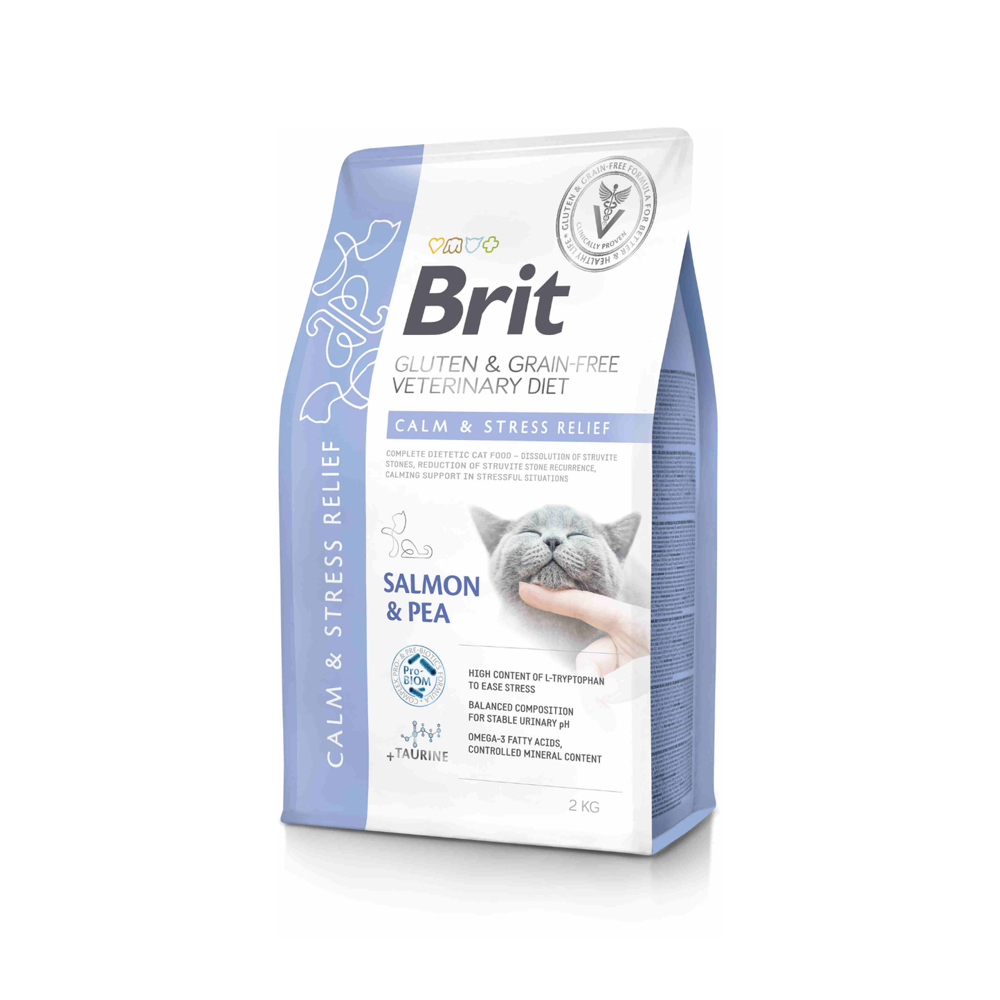 Brit Veterinary Diet Calm & Stress Relief, Hrana Uscata pentru Pisici, Calmarea si Reducerea Stresului cu Somon si Mazare, 400g / 2kg / 5kg