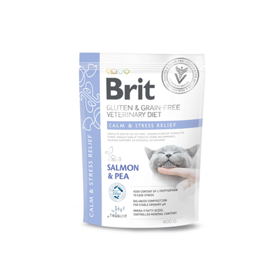 Brit Veterinary Diet Calm & Stress Relief, Hrana Uscata pentru Pisici, Calmarea si Reducerea Stresului cu Somon si Mazare, 400g / 2kg / 5kg