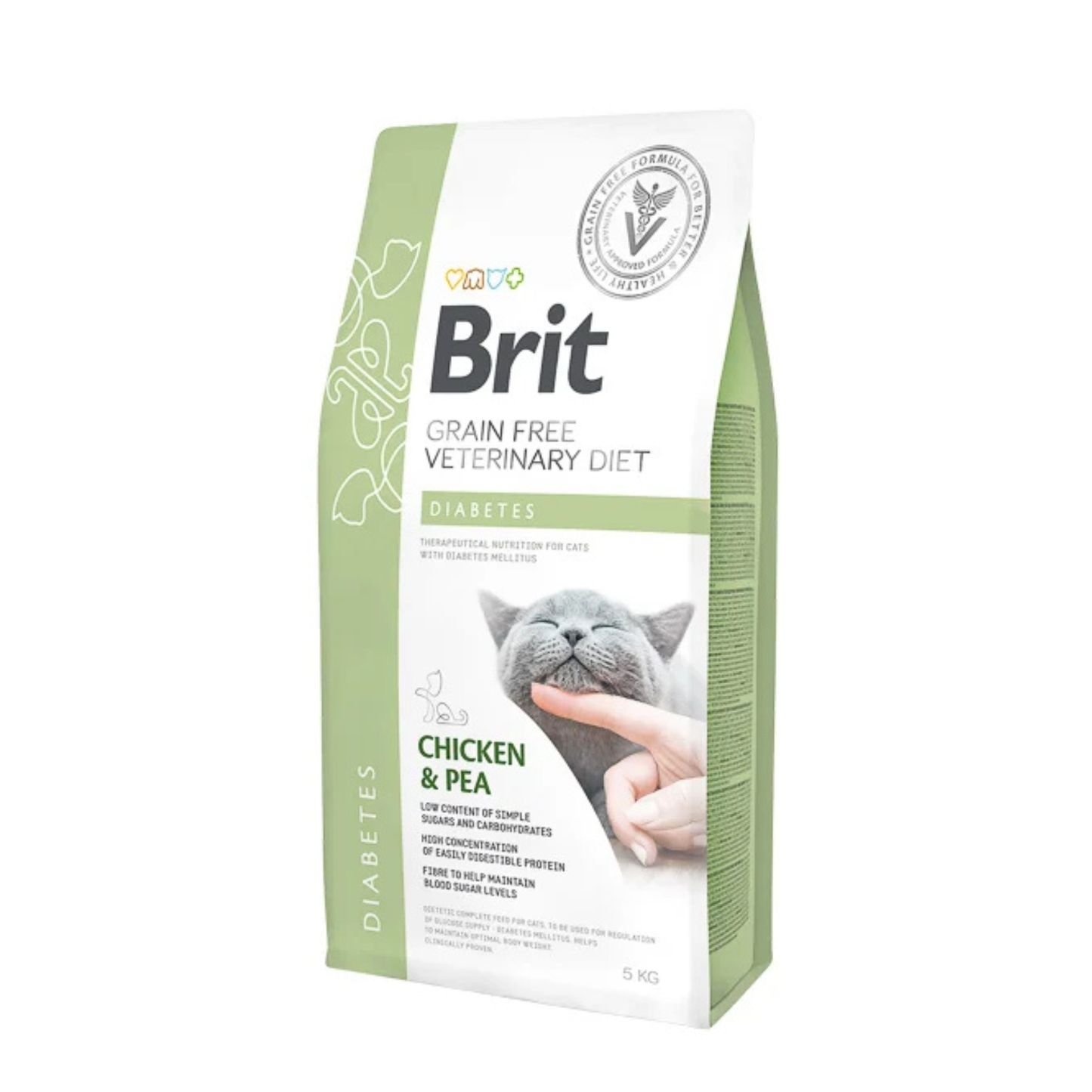 Brit Veterinary Diet Diabetes, Hrana Uscata pentru Pisici, Reglarea Glucozei, cu Pui si Mazare, 400g / 2kg / 5kg