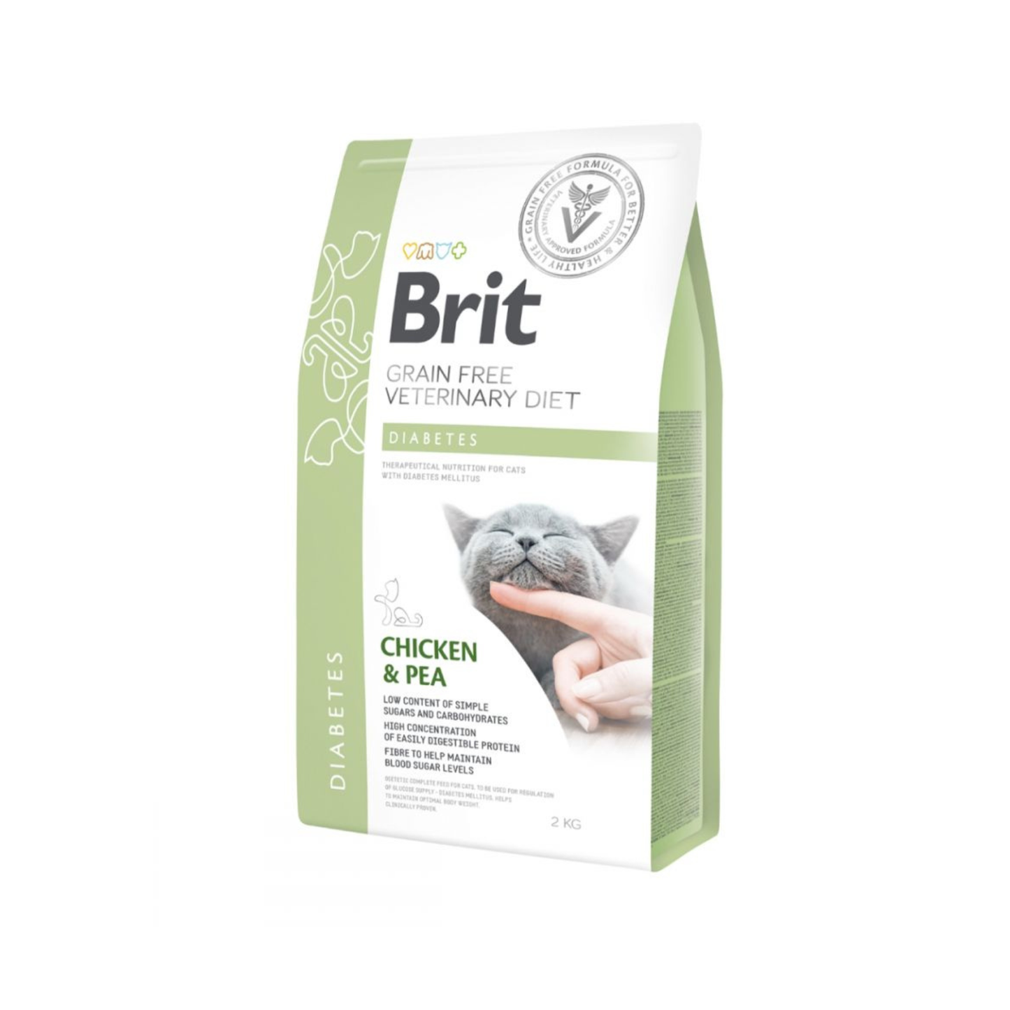 Brit Veterinary Diet Diabetes, Hrana Uscata pentru Pisici, Reglarea Glucozei, cu Pui si Mazare, 400g / 2kg / 5kg