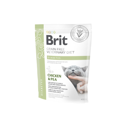 Brit Veterinary Diet Diabetes, Hrana Uscata pentru Pisici, Reglarea Glucozei, cu Pui si Mazare, 400g / 2kg / 5kg