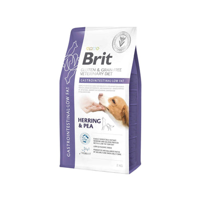 Brit Veterinary Diet Gastrointestinal Low Fat, Hrana Uscata pentru Caini, Reducerea Tulburarilor Intestinale, cu Hering si Mazare, 2kg / 12kg