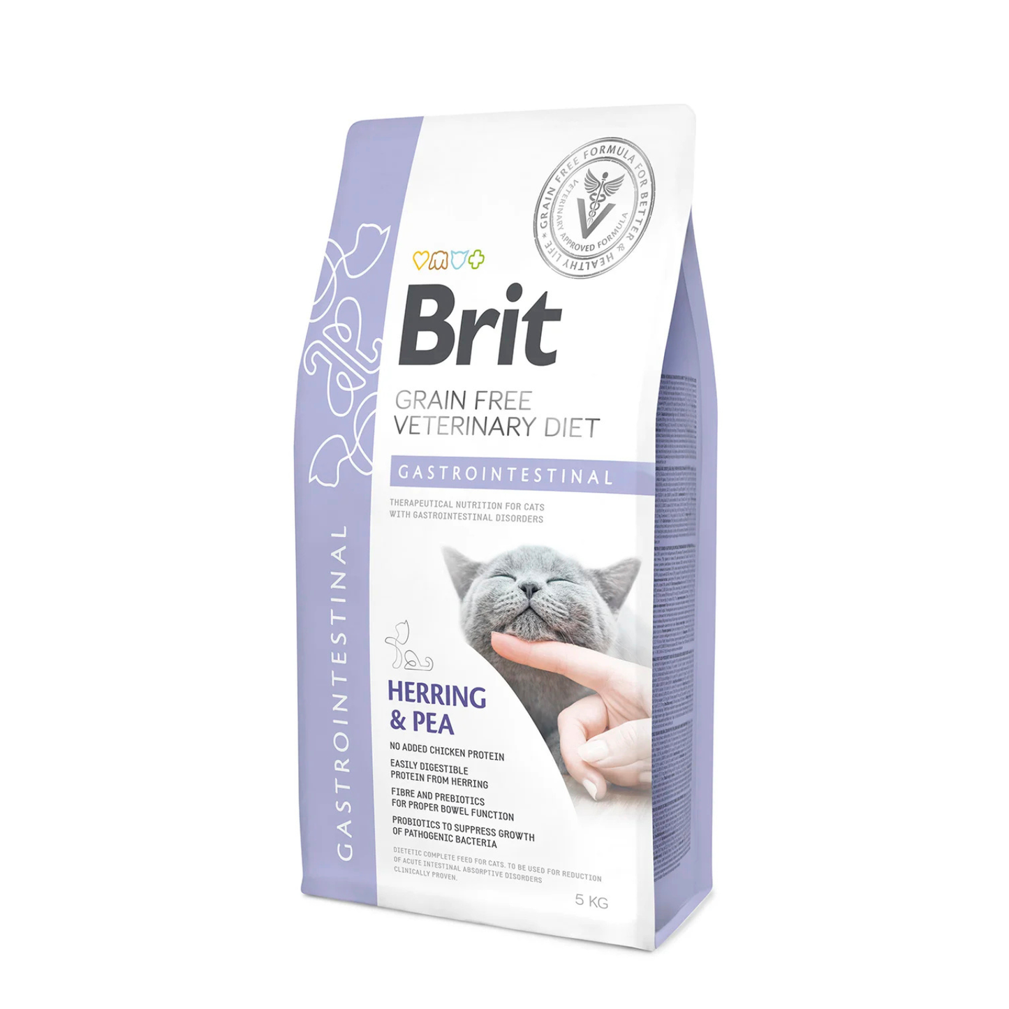 Brit Veterinary Diet Gastrointestinal, Hrana Uscata pentru Pisici, Reducerea Tulburarilor Intestinale, cu Hering si Mazare, 400g / 2kg / 5kg