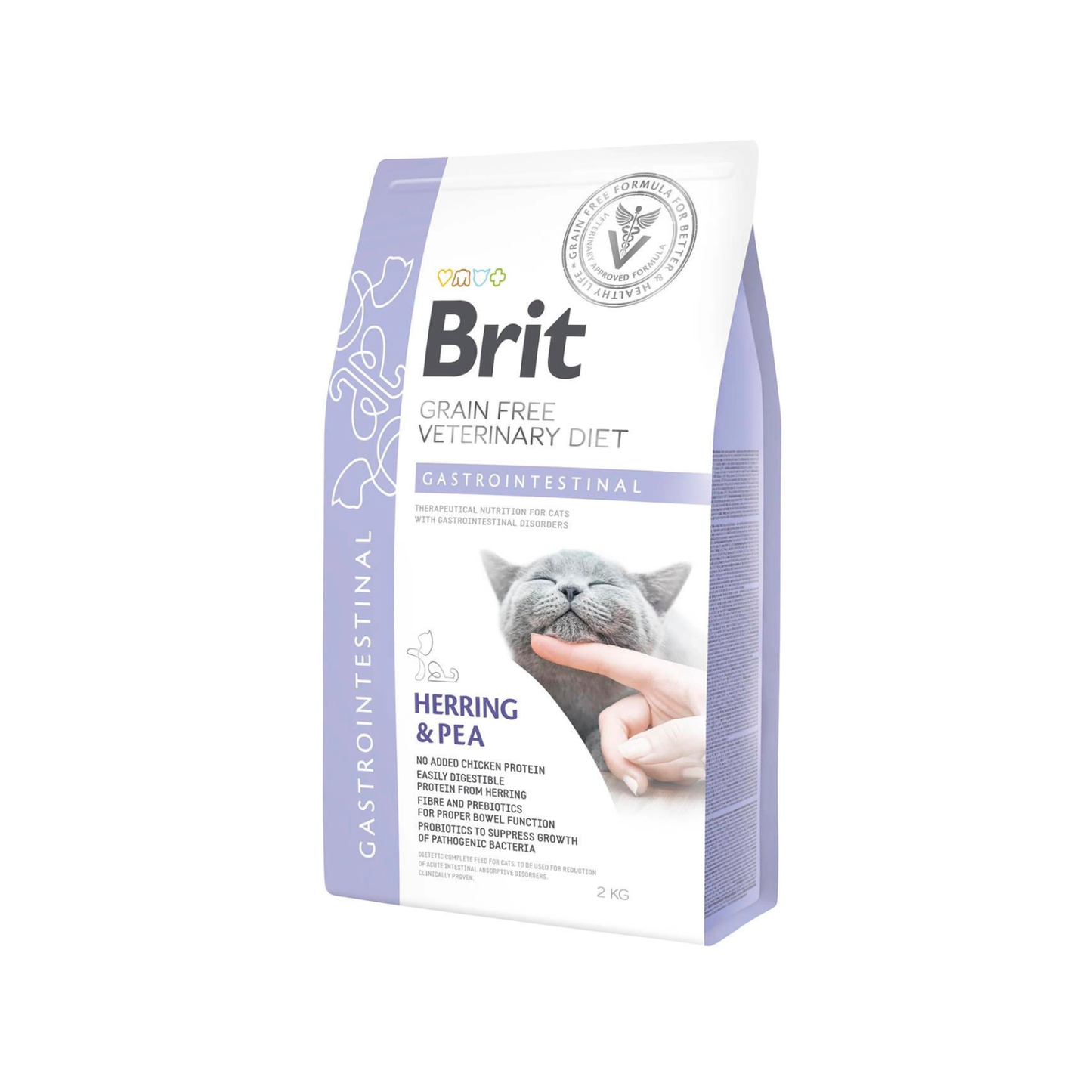 Brit Veterinary Diet Gastrointestinal, Hrana Uscata pentru Pisici, Reducerea Tulburarilor Intestinale, cu Hering si Mazare, 400g / 2kg / 5kg