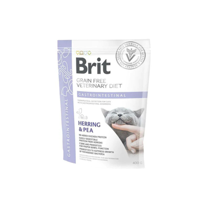 Brit Veterinary Diet Gastrointestinal, Hrana Uscata pentru Pisici, Reducerea Tulburarilor Intestinale, cu Hering si Mazare, 400g / 2kg / 5kg