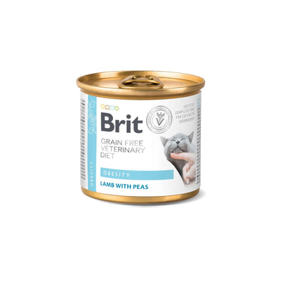 Brit Veterinary Diet Obesity, Hrana Umeda pentru Pisici, Reducerea Greutatii, cu Miel si Mazare, 200g