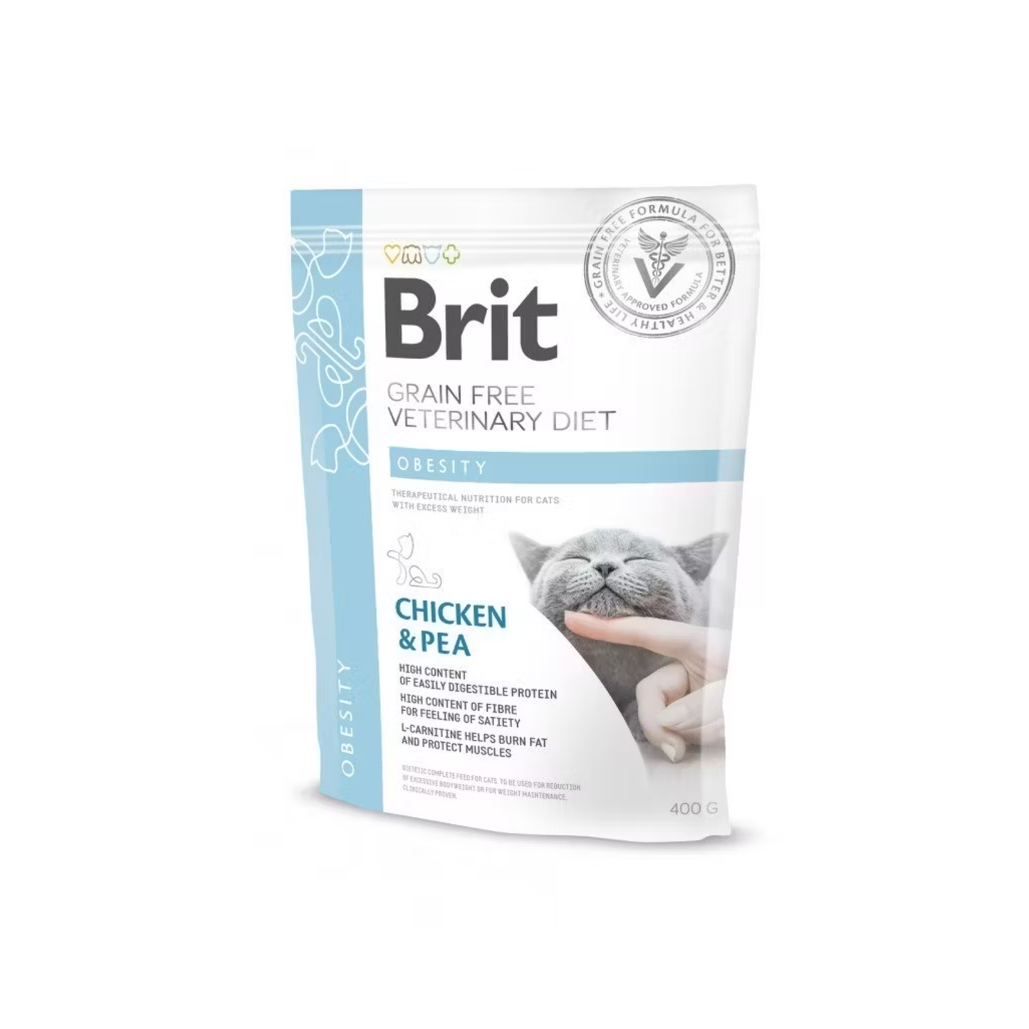 Brit Veterinary Diet Obesity, Reducerea Greutatii, Hrana Uscata pentru Pisici, cu Pui si Mazare, 400g / 2kg / 4kg