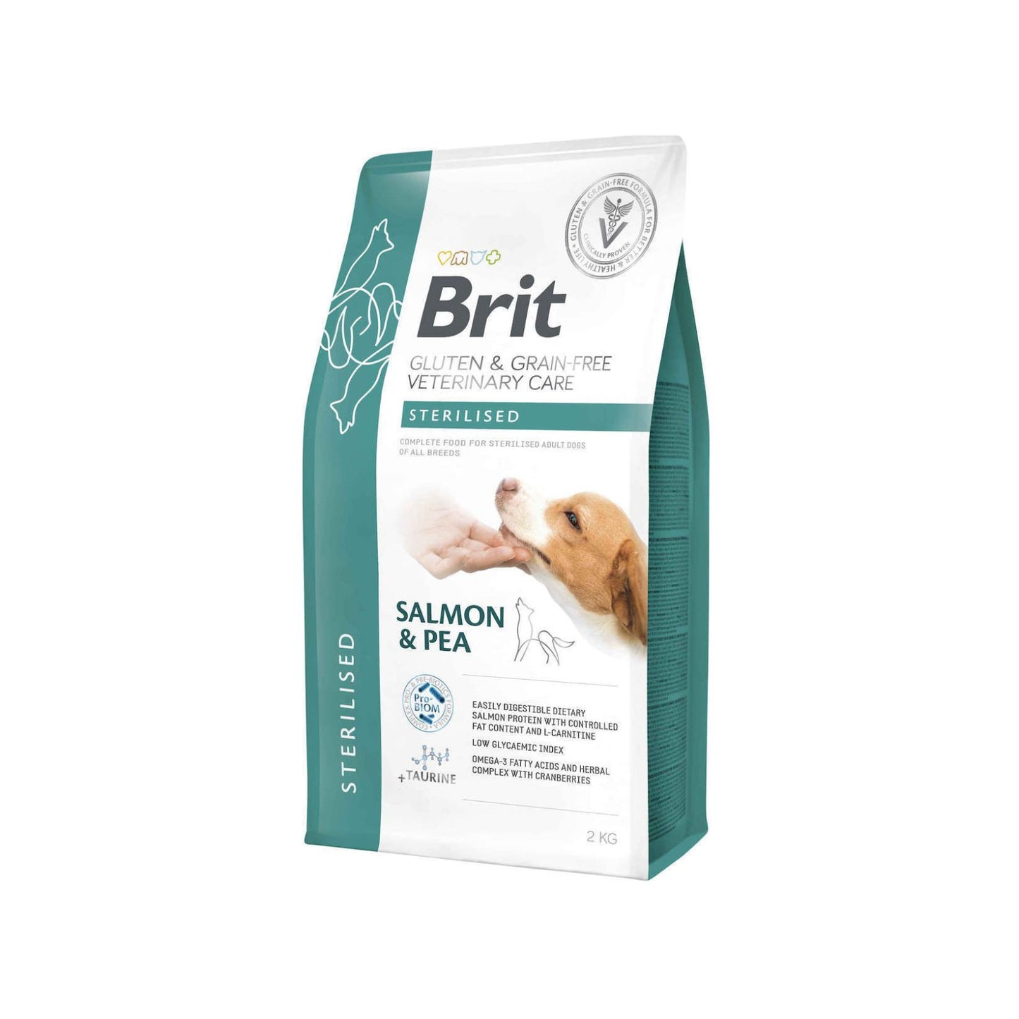 Brit Veterinary Diet Sterilised, Hrana Uscata pentru Caini Sterilizati, Controlul Greutatii, cu Somon si Mazare, 2kg / 12kg