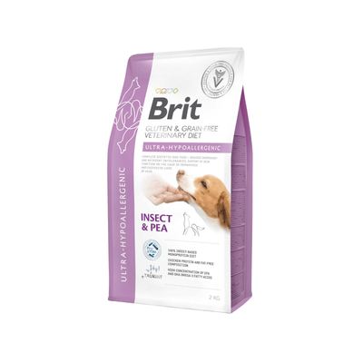 Brit Veterinary Diet Ultra-Hypoallergenic, Hrana Uscata pentru Caini, Reducerea Intolerantelor Severe, cu Insecte si Mazare, 2kg / 12kg