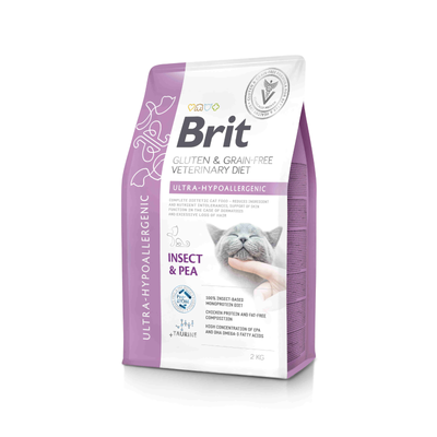 Brit Veterinary Diet Ultra-Hypoallergenic, Hrana Uscata pentru Pisici, Reducerea Intolerantelor Severe, cu Insecte si Mazare, 400g / 2kg / 5kg
