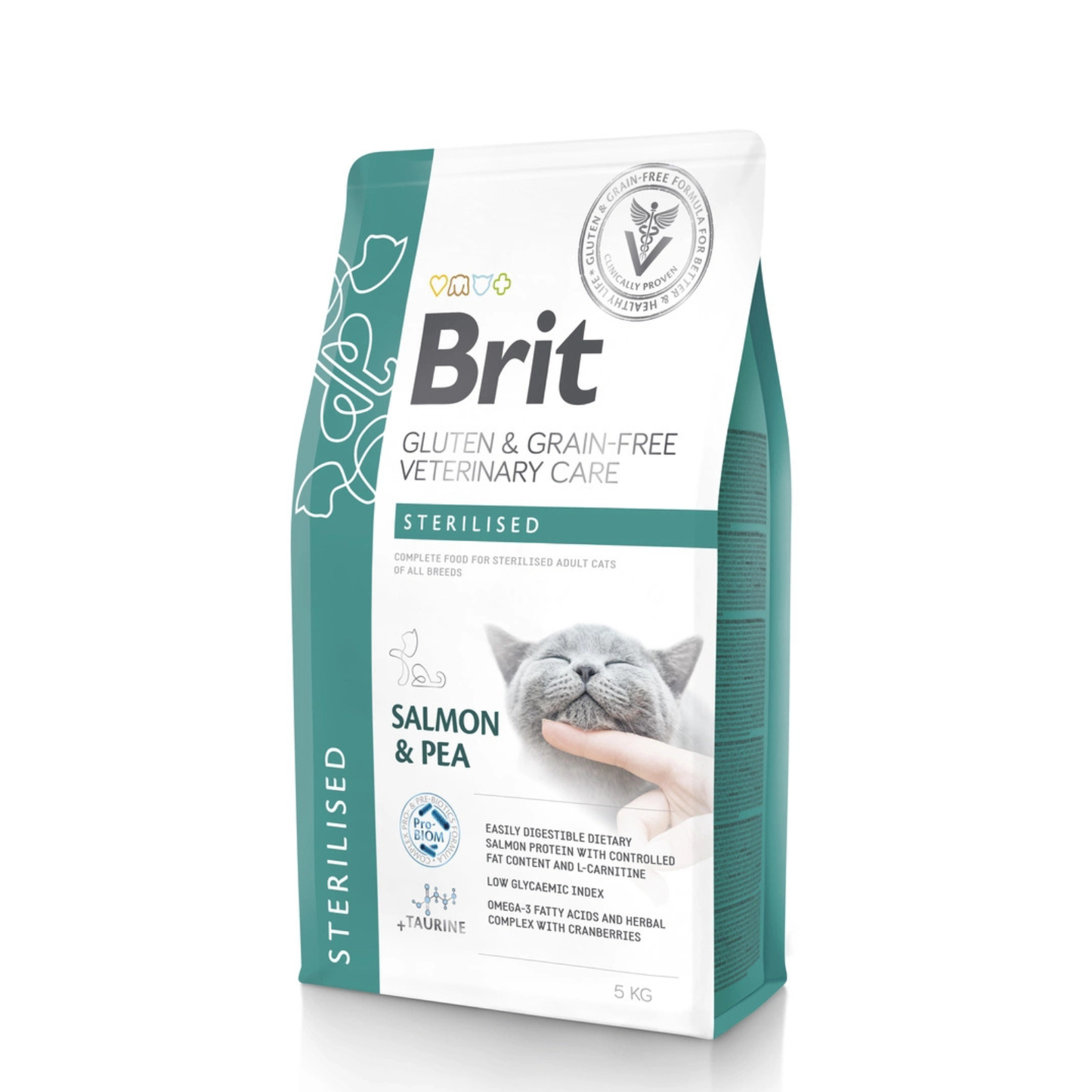 Brit Veterinary Diet, Sterilised, Hrana Uscata pentru Pisici Sterilizate, Controlul Greutatii, cu Somon si Mazare, 400g / 2kg / 5kg