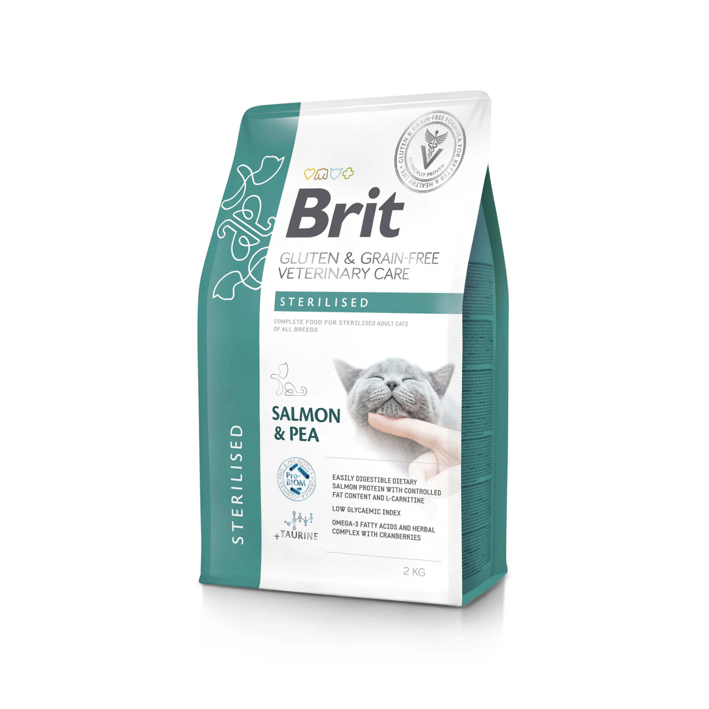 Brit Veterinary Diet, Sterilised, Hrana Uscata pentru Pisici Sterilizate, Controlul Greutatii, cu Somon si Mazare, 400g / 2kg / 5kg