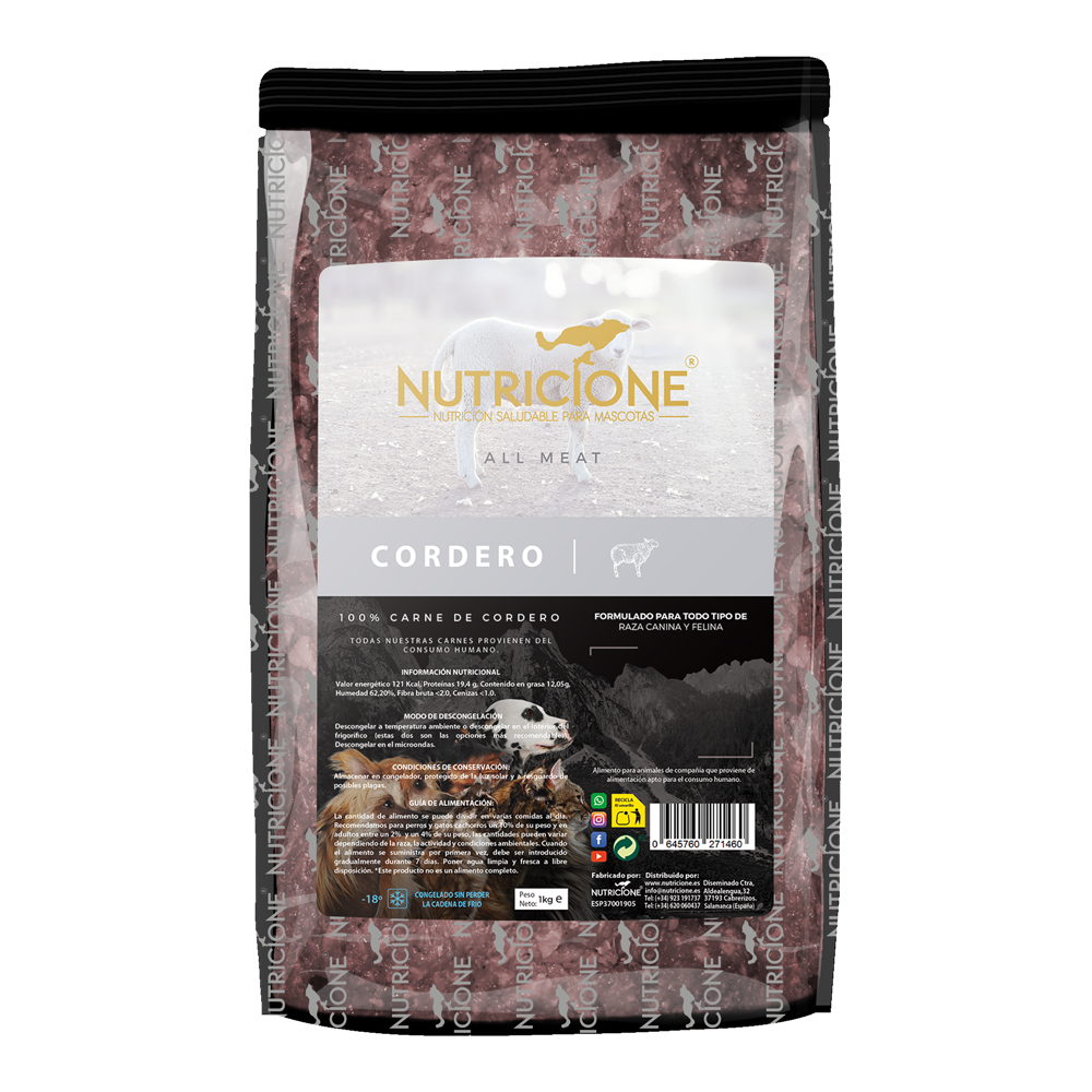 BARF 100% carne de miel pentru câini și pisici – Nutricione, 1 kg