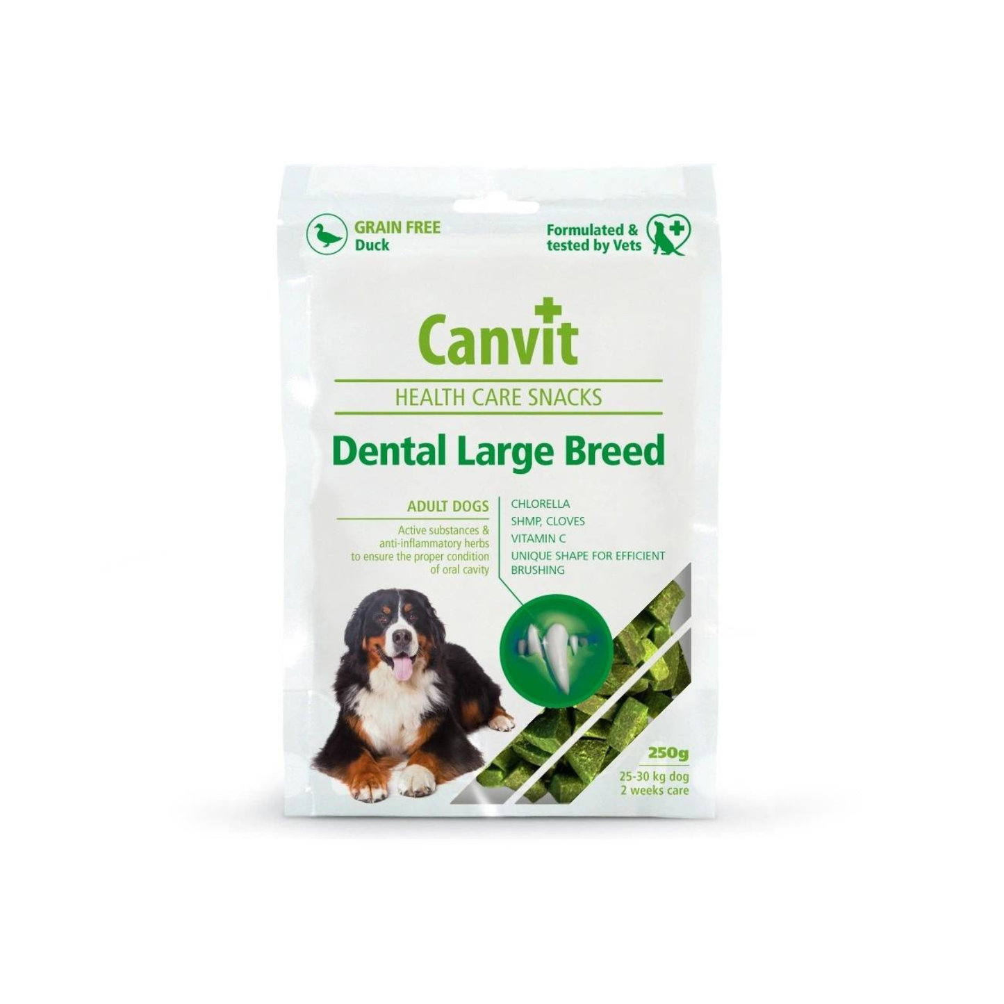 Canvit Dental Snacks Large Breed - Recompense pentru Dinti si Respiratie Proaspata, Caini Talie Mare (>25kg), Grain Free, 250g