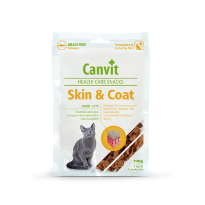 Canvit Health Care Snack Skin & Coat, Recompense Functionale pentru Pisici cu Somon si Ulei de Hering, Fara Cereale, 100g