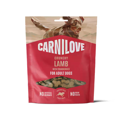 Carnilove Crunchy Snack, Recompense Crocante pentru Caini, cu Miel si Merisoare, Fara Cereale, 200g