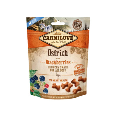 Carnilove Crunchy Treats, Recompense Crocante pentru Caini, cu Strut si Mure, Fara Cereale, 200g