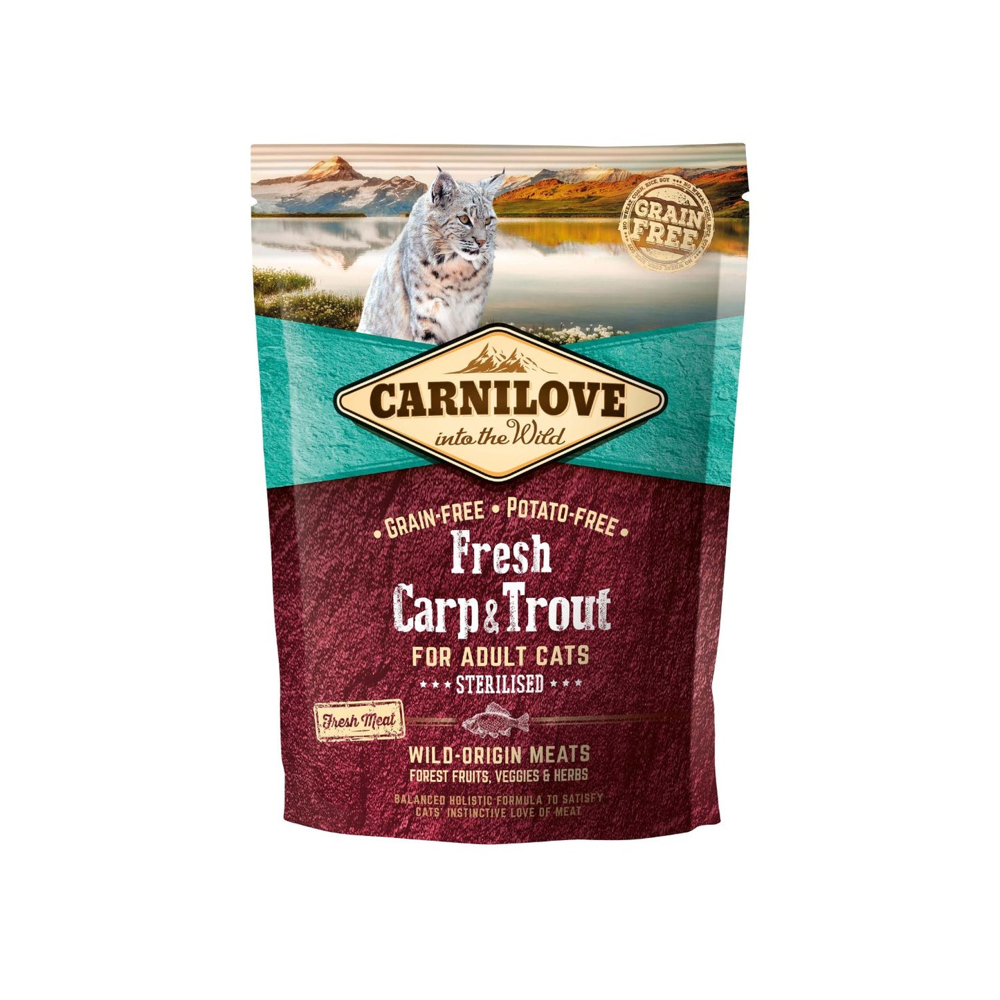 Carnilove Fresh Carp & Trout, Hrana Uscata pentru Pisici Adult Sterilizate, cu Crap si Pastrav, Fara Cereale, 400g