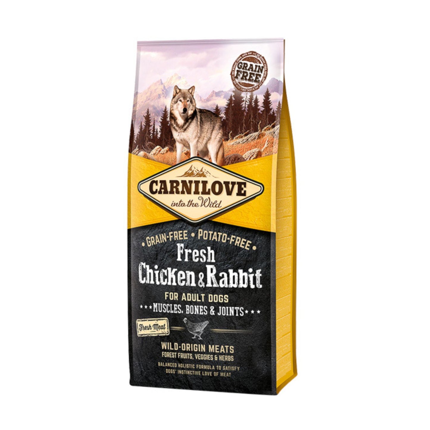 Carnilove Fresh Chicken & Rabbit, Hrana Uscata pentru Caini Adult, cu Pui si Iepure, Fara Cereale, 1.5kg / 12kg