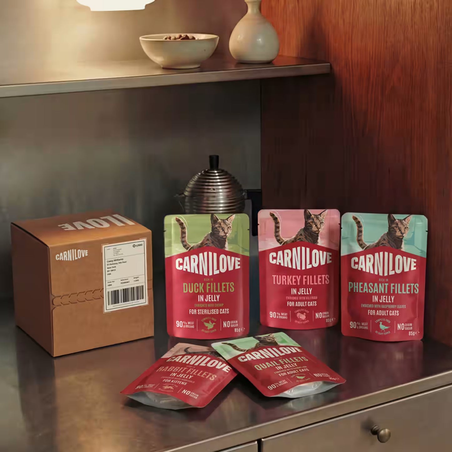 Carnilove Jelly Pouch, Hrana Umeda pentru Pisici Adult, Fileuri de Prepelita si Curcan in Jeleu, cu Papadie, Fara Cereale, 85g
