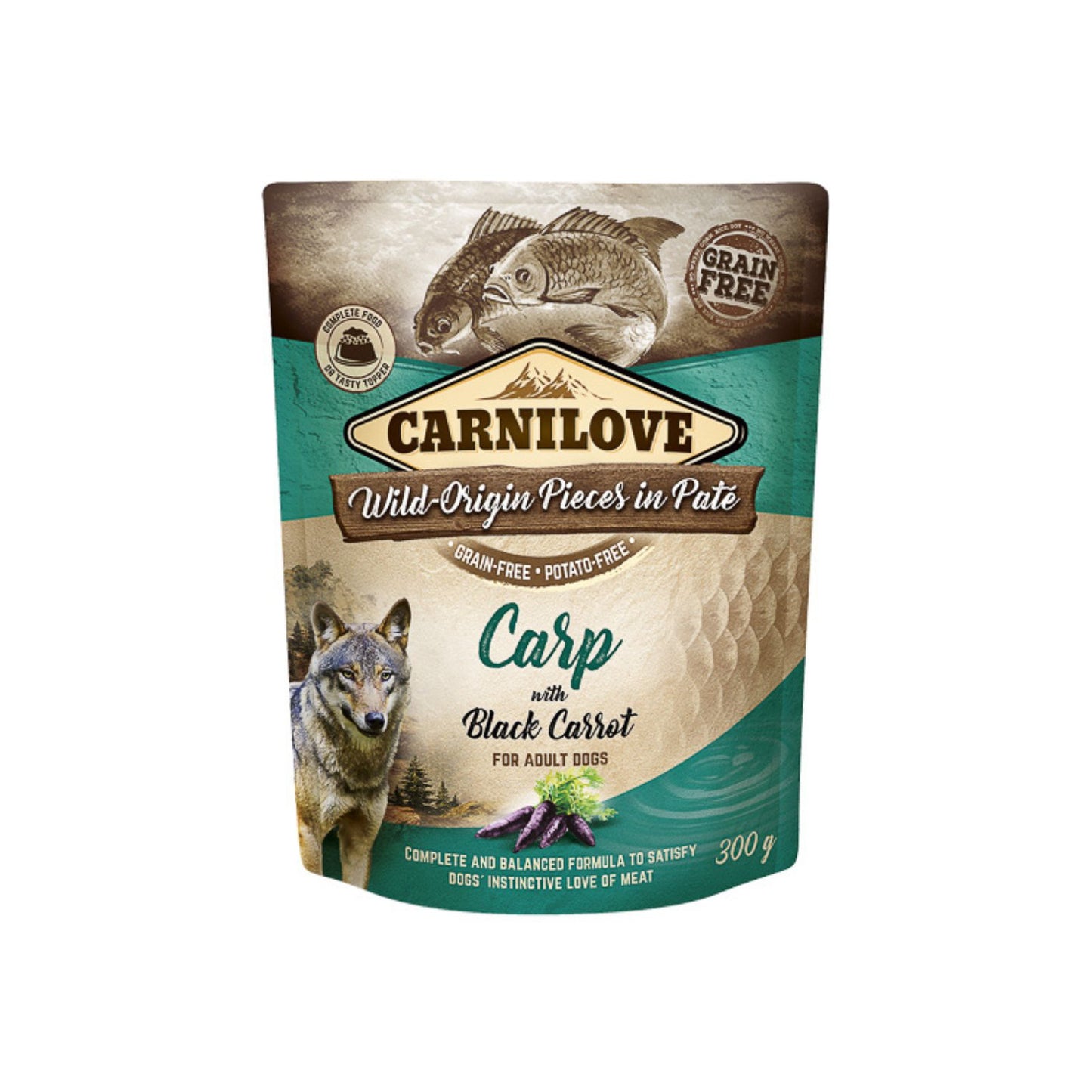 Carnilove Pate, Hrana Umeda pentru Caini Adult, cu Crap si Morcov Negru, Fara Cereale, 300g