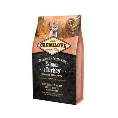 Carnilove Salmon & Turkey Large Breed Puppy, Hrana Uscata pentru Caini Junior, Rase Mari, cu Somon si Curcan, Fara Cereale, 1,5kg / 4kg
