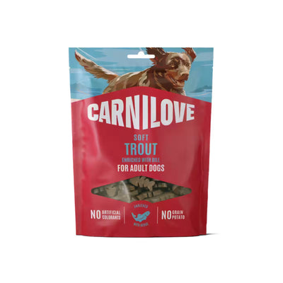 Carnilove Semi-Moist Snack, Recompense Semi-Umede pentru Caini cu Pastrav si Marar, Fara Cereale, 200g