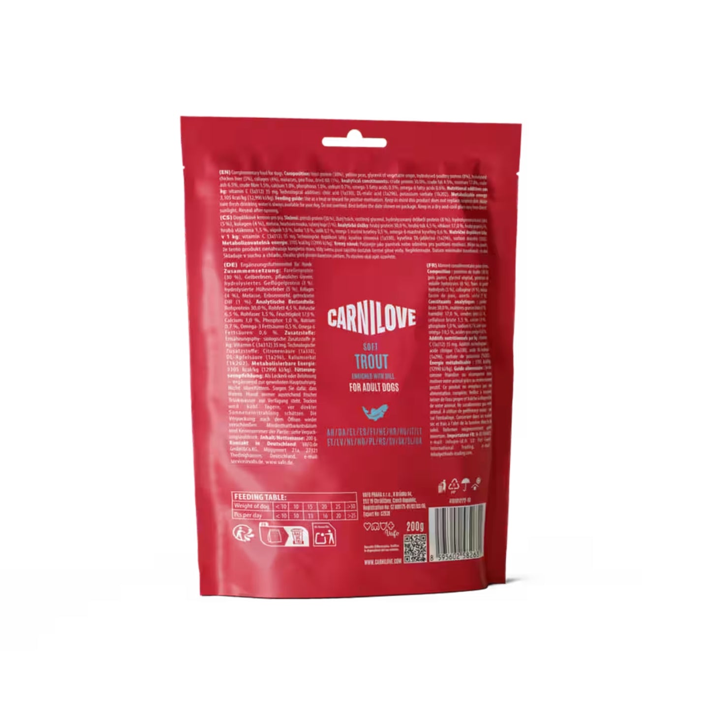 Carnilove Semi-Moist Snack, Recompense Semi-Umede pentru Caini cu Pastrav si Marar, Fara Cereale, 200g