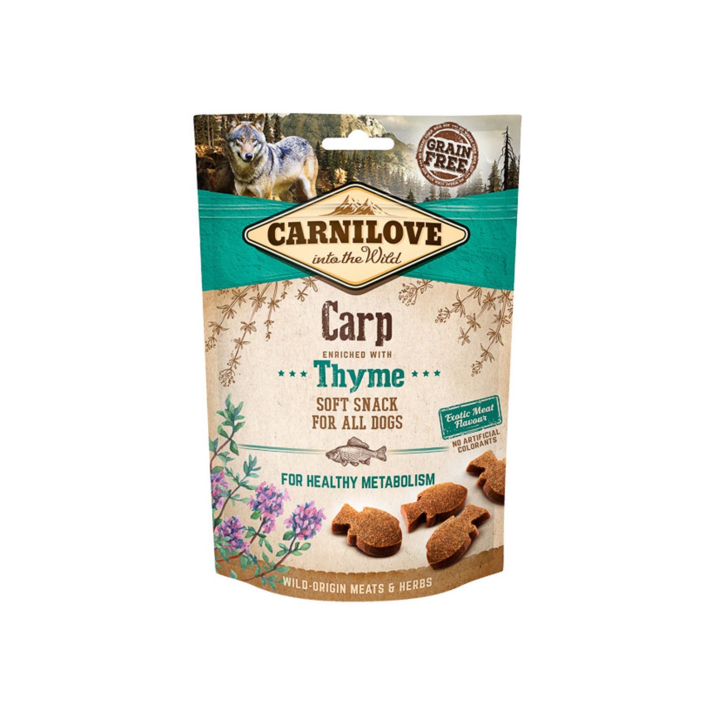 Carnilove Semi-Moist Snack, Recompense Semi-Umede pentru Caini, cu Crap si Cimbru, Fara Cereale, 200g