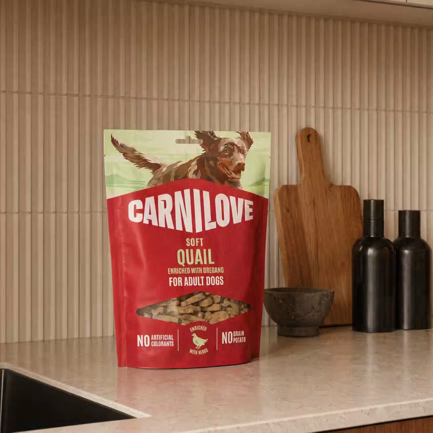 Carnilove Semi-Moist Snack, Recompense Semi-Umede pentru Caini cu Prepelita si Oregano, Fara Cereale, 200g