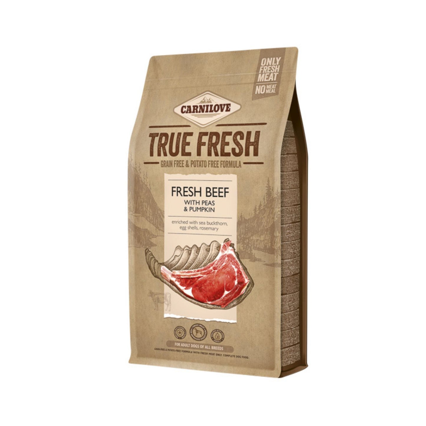 Carnilove True Fresh Beef, Hrana Uscata pentru Caini Adult, cu Carne de Vita Proaspata, Dovleac si Spirulina, Fara Cereale, 1.4kg / 4kg
