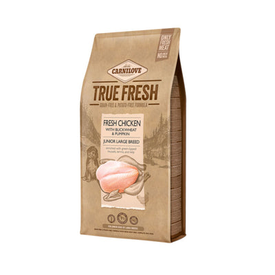 Carnilove True Fresh Chicken Junior Large Breed, Hrana Uscata pentru Caini Junior, Rase Mari, cu Pui Proaspat, Hrisca si Midii Verzi, Fara Cereale, 1.4kg / 4kg / 11.4kg