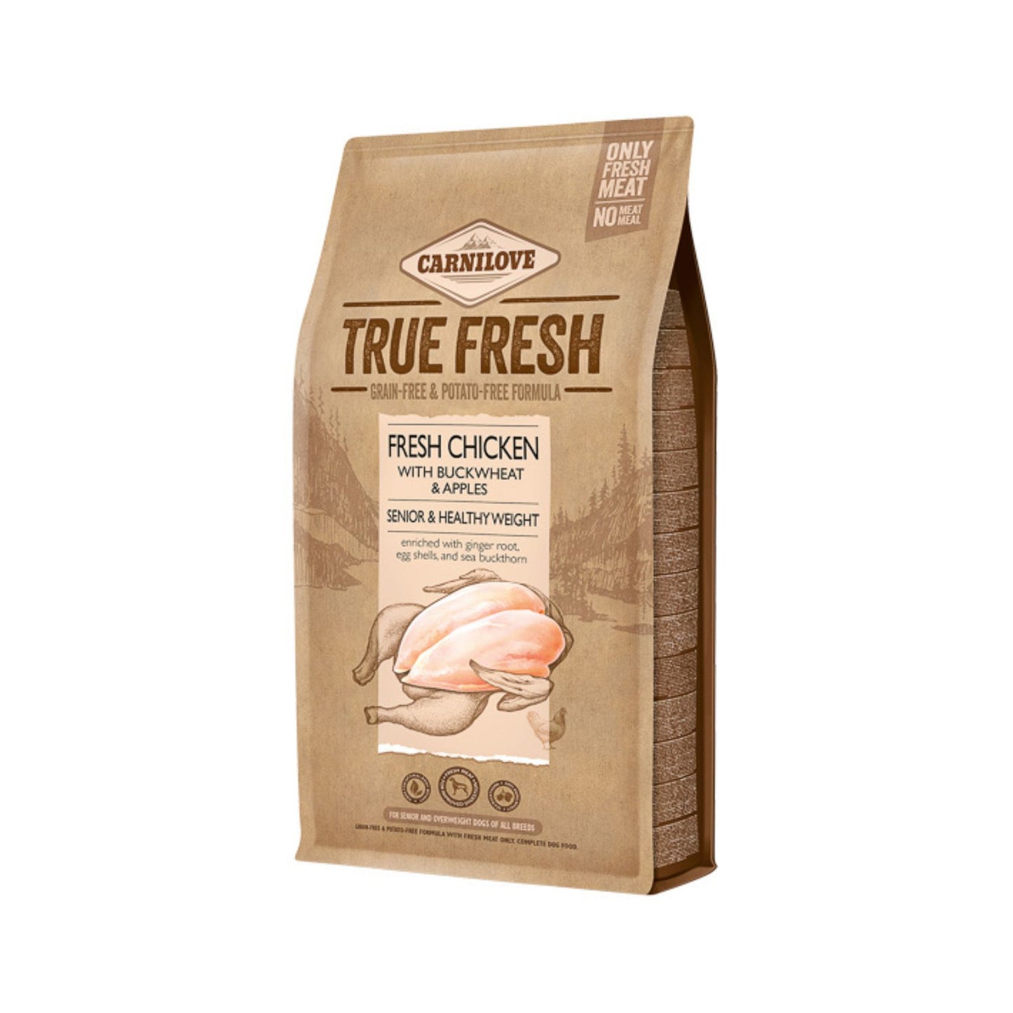 Carnilove True Fresh Chicken Senior & Healthy Weight, Hrana Uscata pentru Caini Senior, cu Pui Proaspat si Hrisca, Controlul Greutatii, Fara Cereale, 1.4kg / 4kg