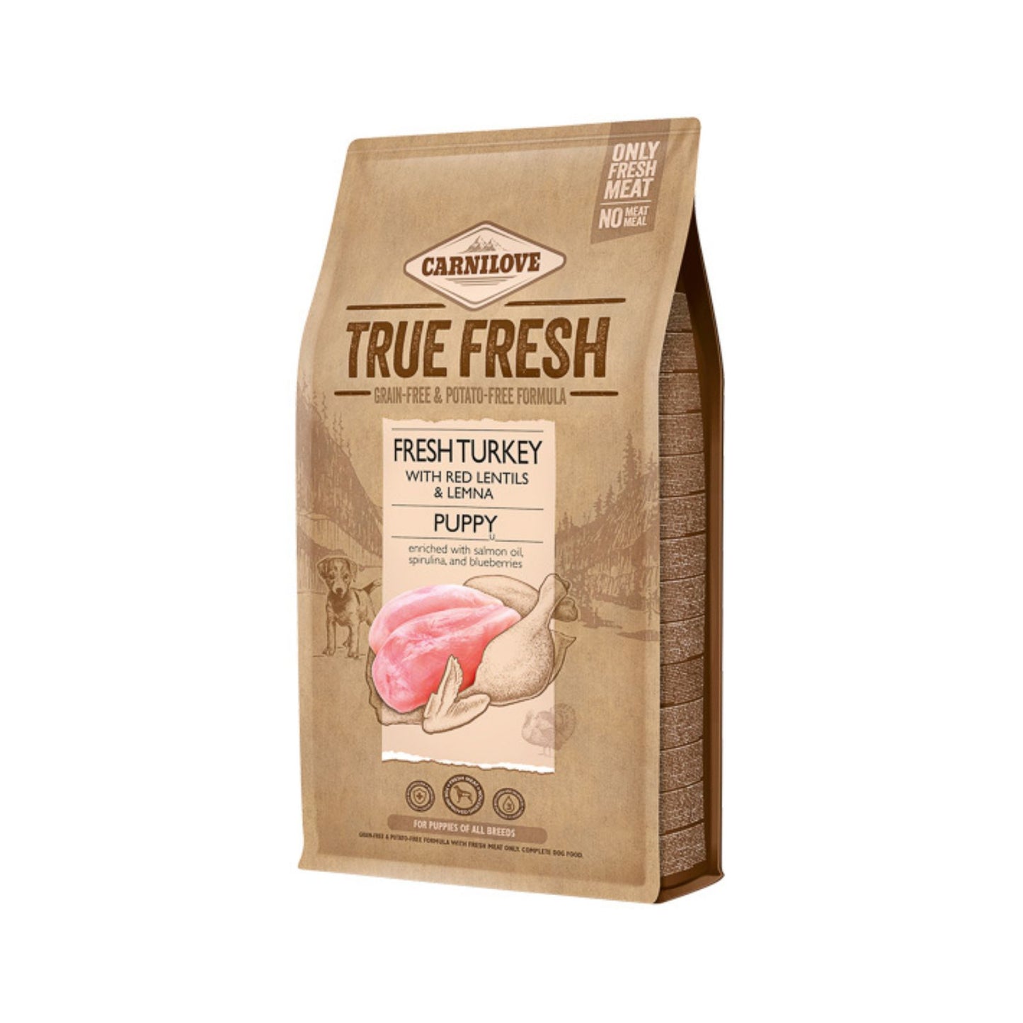 Carnilove True Fresh Turkey Puppy, Hrana Uscata pentru Caini Junior, Toate Rasele, cu Curcan Proaspat si Spirulina, Fara Cereale, 1.4kg