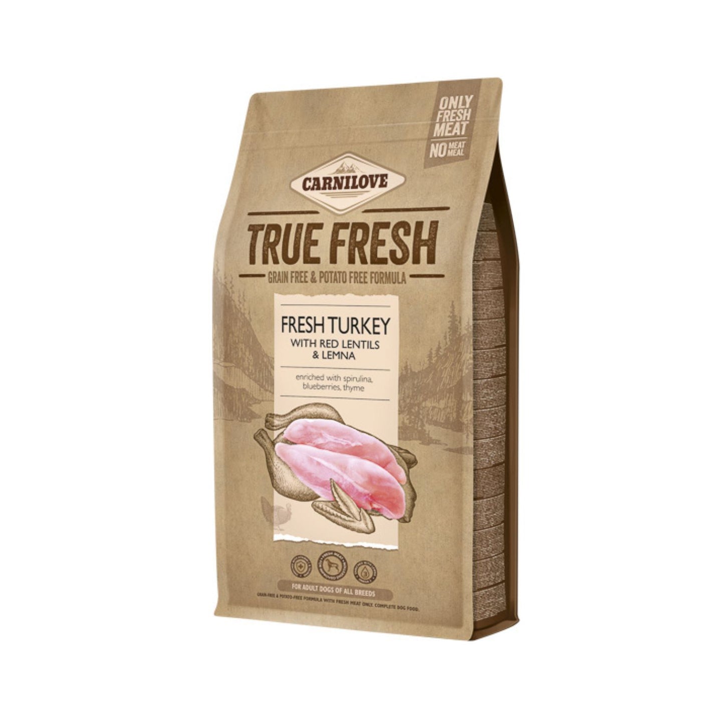 Carnilove True Fresh Turkey, Hrana Uscata pentru Caini Adult, cu Curcan Proaspat, Linte Rosie si Spirulina, Fara Cereale, 1.4kg