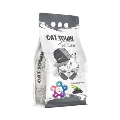 Cat Town Asternut Igienic, Nisip Bentonita Premium cu Carbon Activ, Control Maxim al Mirosurilor, 5L / 10L