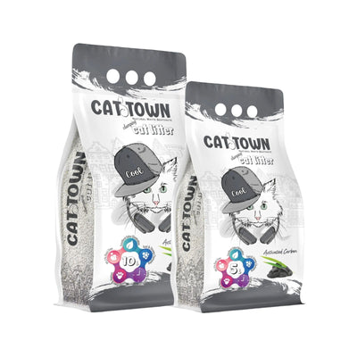 Cat Town Asternut Igienic, Nisip Bentonita Premium cu Carbon Activ, Control Maxim al Mirosurilor, 5L / 10L