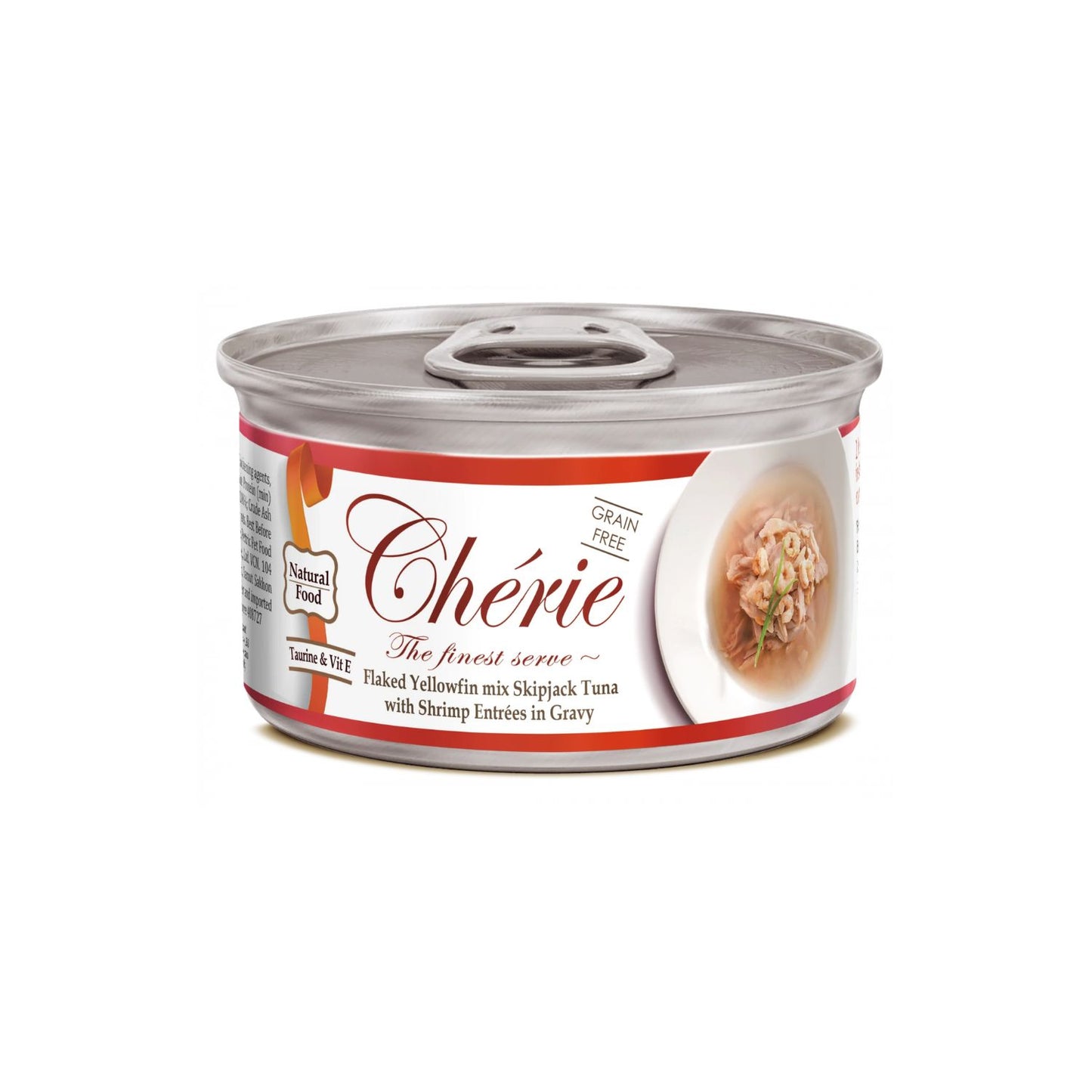 Cherie Adult Cat, Hrana Umeda pentru Pisici Adult, Fulgi de Ton cu Creveti in Sos, Fara Cereale, 80g