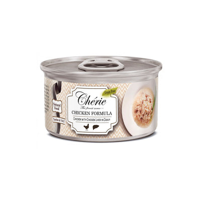 Cherie Adult Cat, Hrana Umeda pentru Pisici Adult, Mix Pui si Ficat in Sos, Fara Cereale, 80g