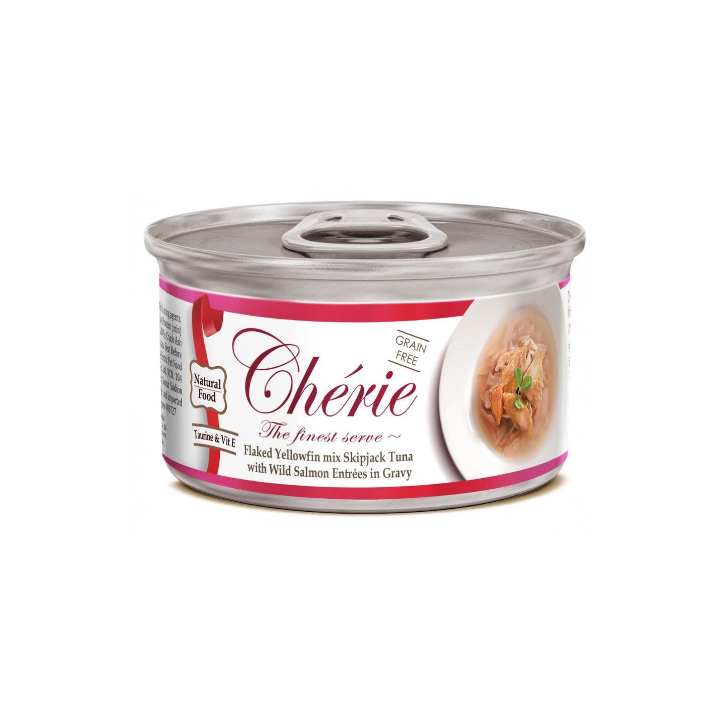 Cherie Adult Cat, Hrana Umeda pentru Pisici Adulta, Mix Fulgi de Ton cu Somon Salbatic in Sos, Fara Cereale, 80g