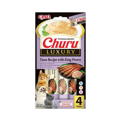 Churu Luxury, Recompensa Cremoasa pentru Pisici, cu Ton si Creveti King, Fara Cereale, 4x14g