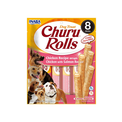 Churu Rolls Recompense pentru Caini, cu Pui si Somon, Fara Cereale, 8 x 12g