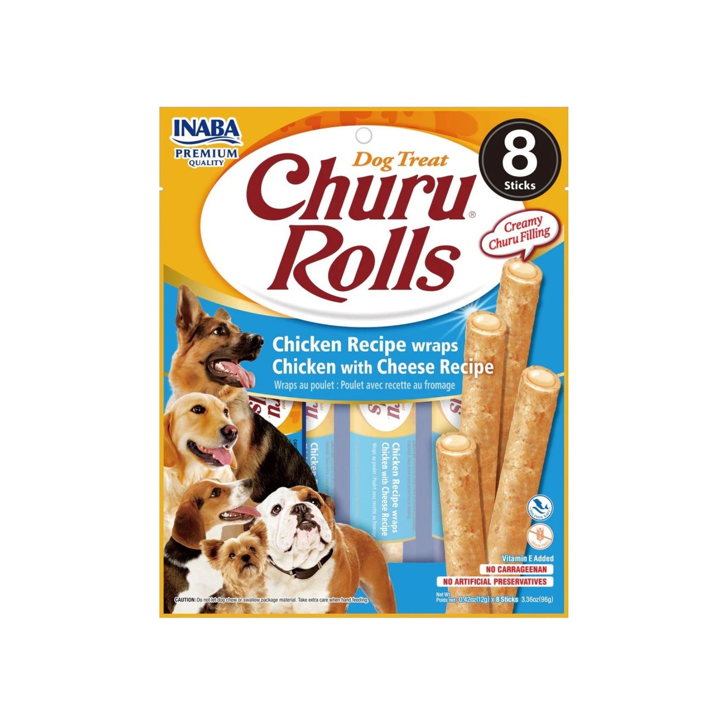 Churu Rolls Recompense pentru Caini cu Pui si Branza, Fara Cereale, 8 x 12g