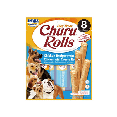 Churu Rolls Recompense pentru Caini cu Pui si Branza, Fara Cereale, 8 x 12g