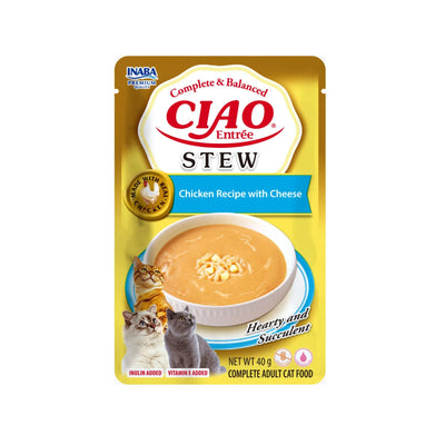 Ciao Entree Stew, Hrana Umeda Completa pentru Pisici Adult, Reteta cu Pui si Branza 40g