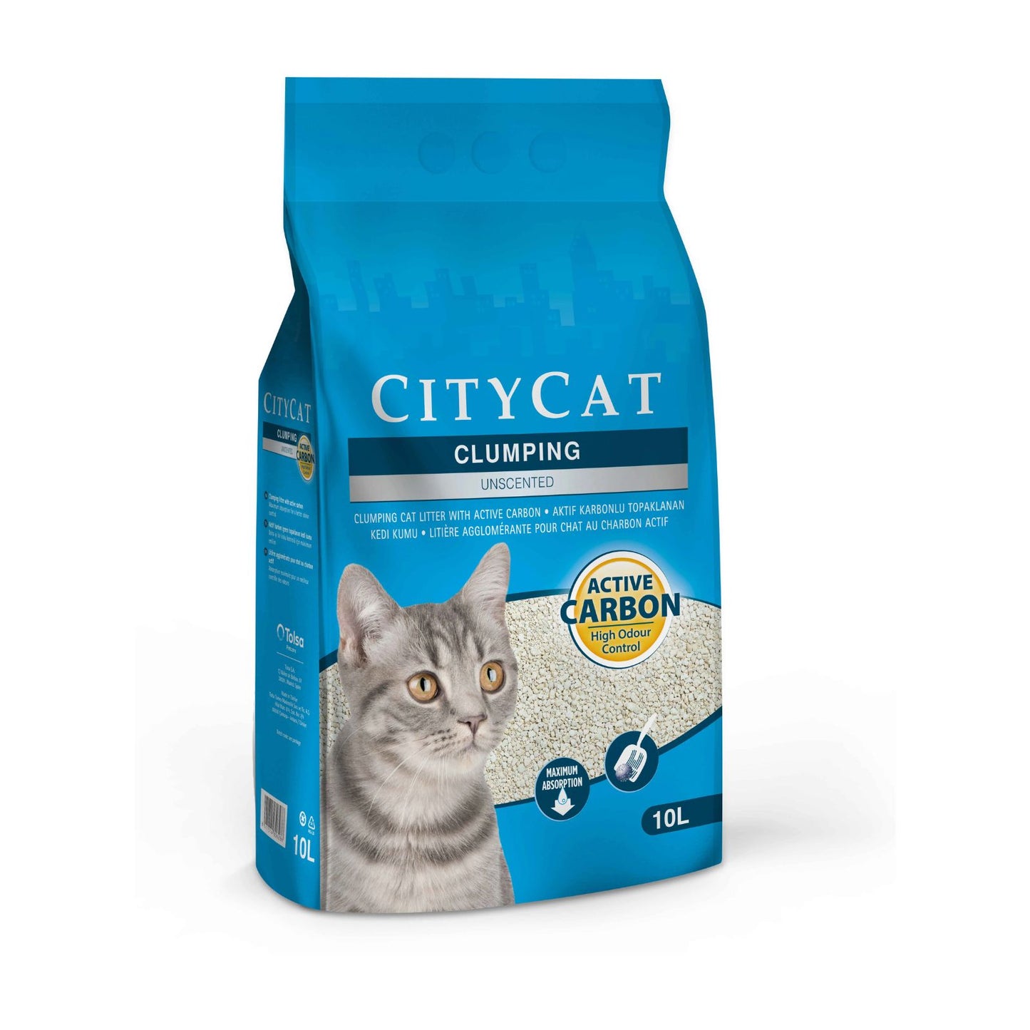 City Cat Nisip Bentonita Aglomerant pentru Pisici, Active Carbon, Fara Parfum 10L / 8.5 kg
