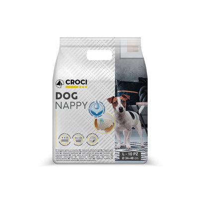 Croci Dog Nappy, Chiloti Absorbanti pentru Caini cu Indicator Umiditate, Marimea L 34-48cm, Set 10 Bucati