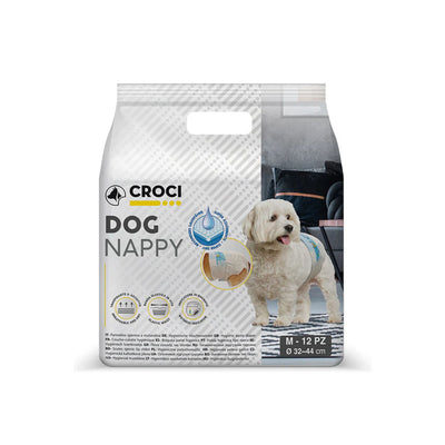 Croci Dog Nappy, Chiloti Absorbanti pentru Caini cu Indicator Umiditate, Marimea M 32-44cm, Set 12 Bucati