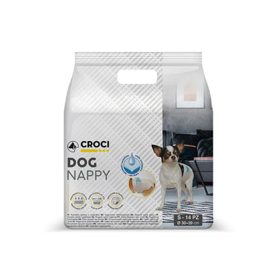Croci Dog Nappy, Chiloti Absorbanti pentru Caini cu Indicator Umiditate, Marimea S 30-39cm, Set 14 Bucati