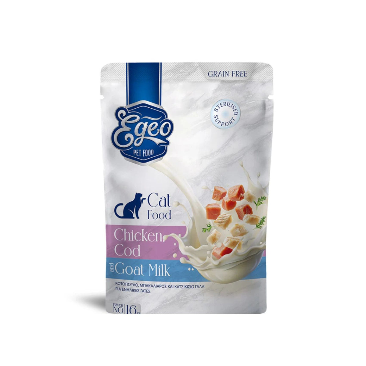 EGEO Hrana Umeda pentru Pisici Adult, cu Pui, Cod si Lapte de Capra, 85g